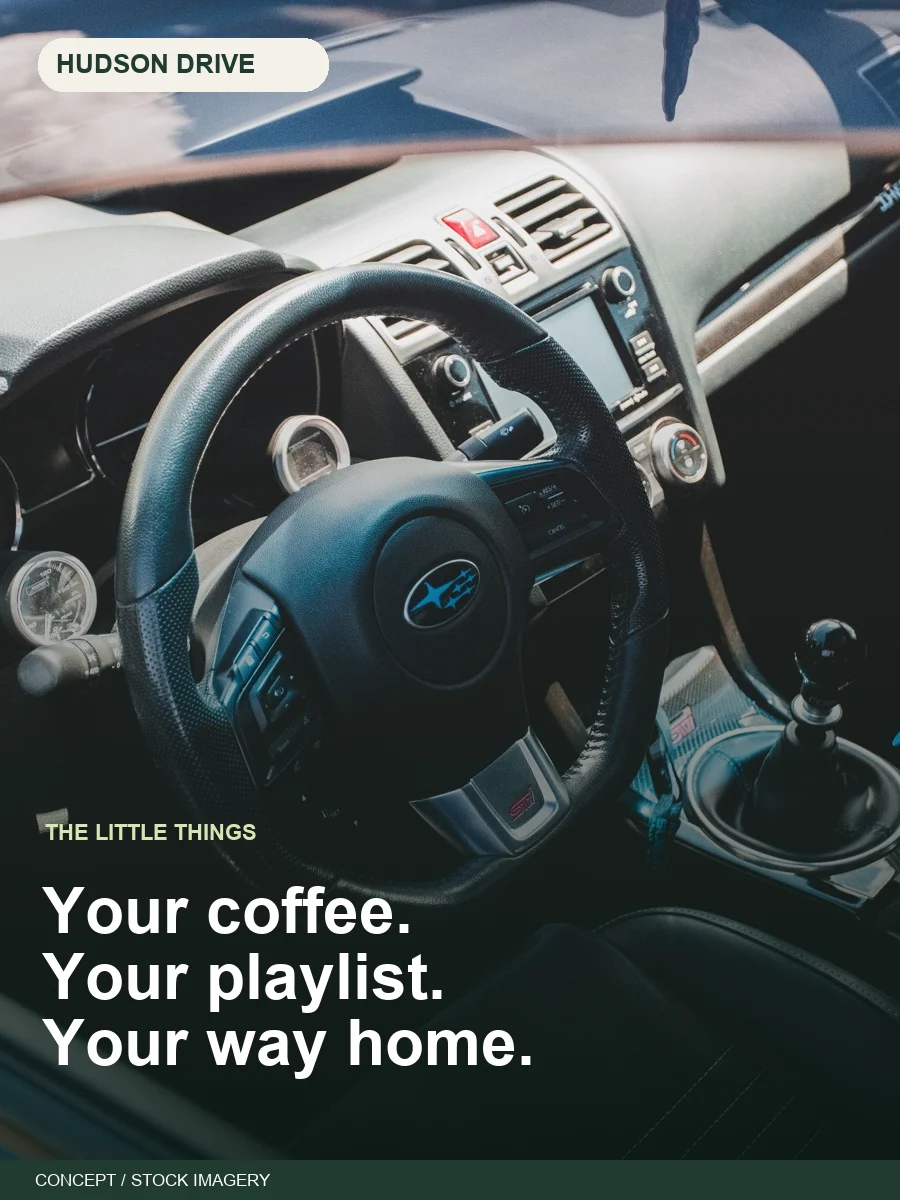 Your coffee. Your playlist. Your way home.