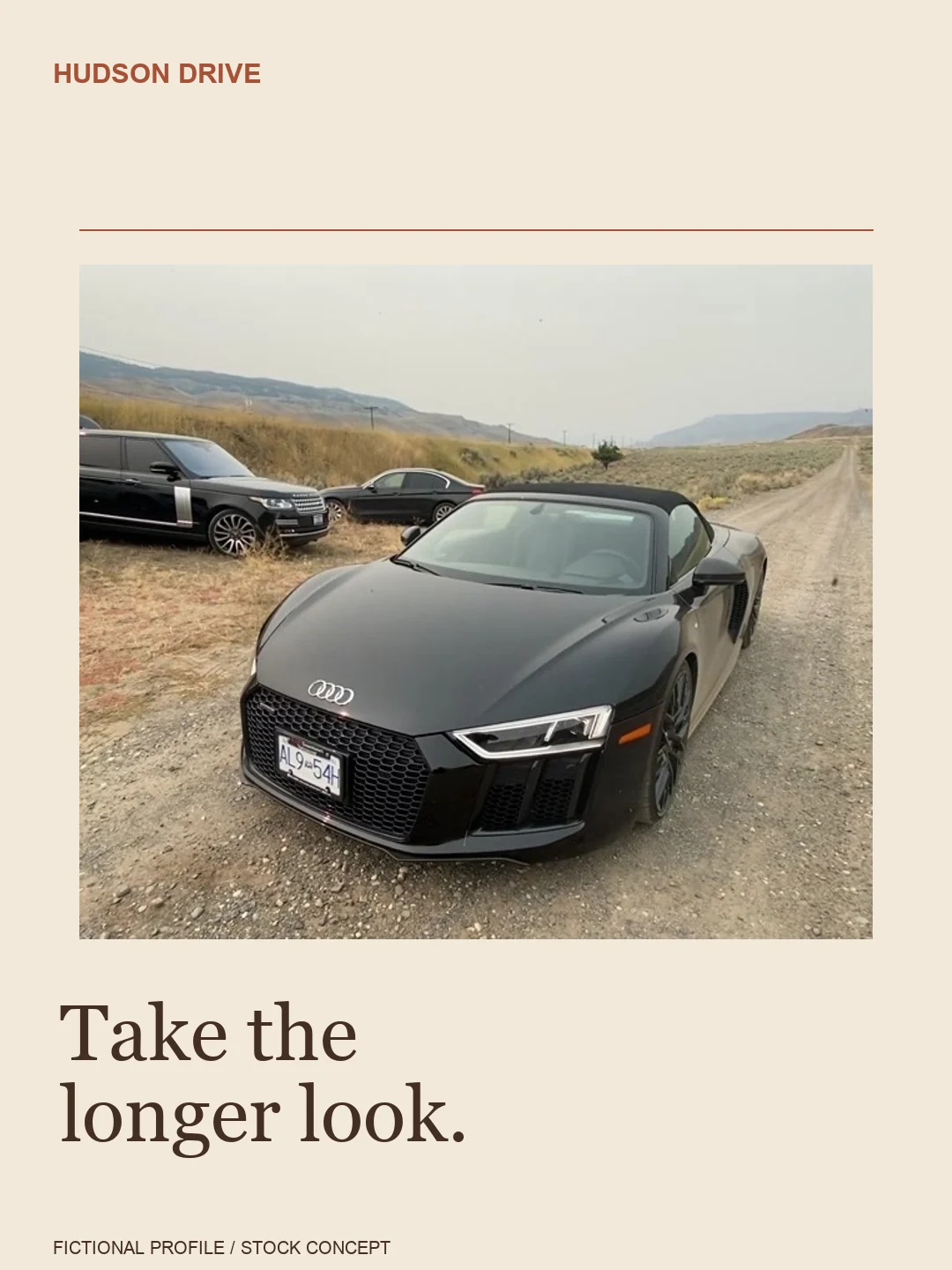 Editorial cover showing a dark sports car